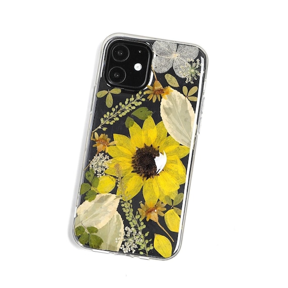 Pressed flower sunflower phone case, iphone se 7 8 plus x xr xs 11 12 13 14 15 16 pro max case, samsung galaxy s25 s24 s23 s22 s21 s20case