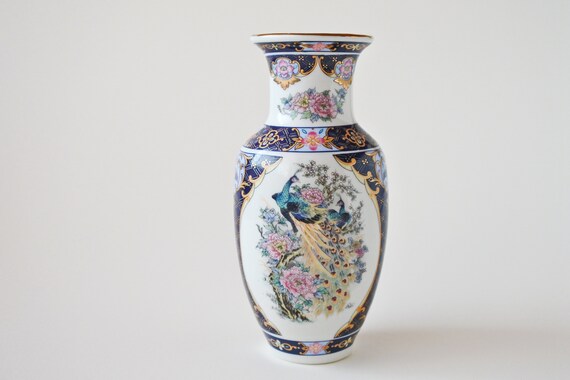 Peacock Vase Vintage Japanese Vase Vintage Japanese Vase Etsy