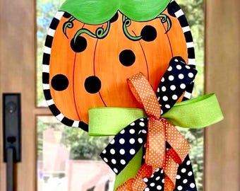 Fun Whimsical Pumpkin Door Hanger, Fall Door Hanger, Halloween Door Hanger