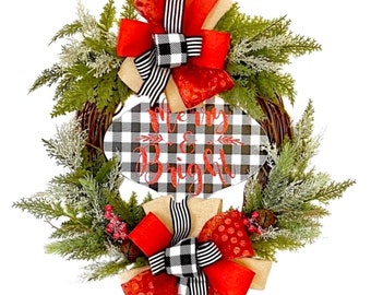 Christmas Wreath , Merry Christmas , Pine Wreath , Buffalo Check