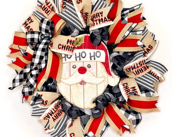 Christmas Santa Wreath, Buffalo Check Christmas