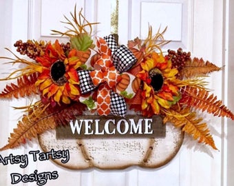 Fall Thanksgiving Pumpkin Wreath Door Hanger Decor