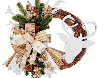 Winter Wreath, Deer Wreath, Christmas Wreath, Woodland Wreath, Farmhouse Wreath, Cabin Lodge Wreath