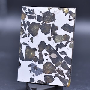 Real Meteorite Seymchan, Pallasite Slice, Polished Etched Slice Gift from Space, Great Acquisition for Collectors, Olivine Iron Meteorites