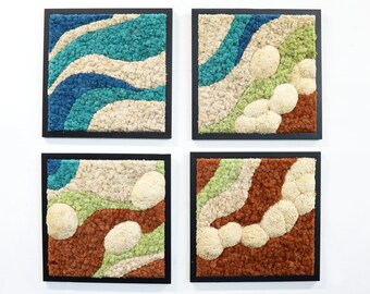 Framed Moss Wall Art, Pincushion Lichen Reindeer Biophilic Artwork, Greenery Plant Decor