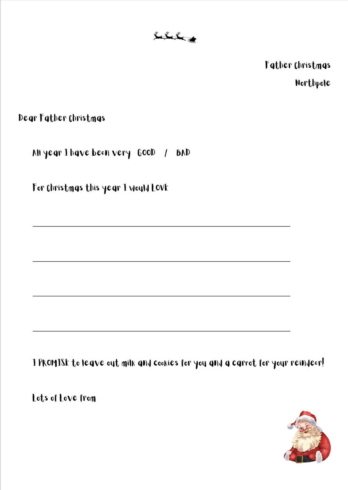 Letter to Father Christmas Printable - Etsy