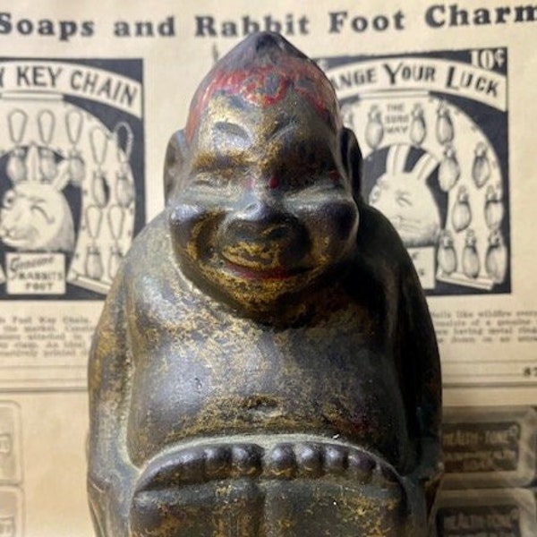 Early 1900s Billiken Good Luck Cast Iron Coin Bank