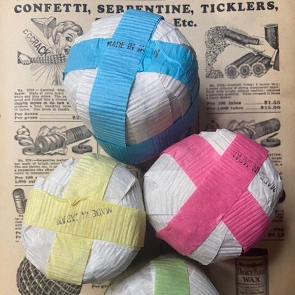 New Old Stock Crepe Paper Surprise Balls Stamped Made In Japan Circa 1950s