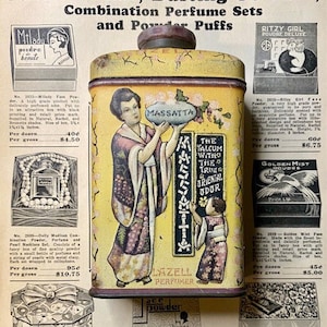 1914 Embossed Lazell Perfumer Massatta Oriental Talcum Powder Tin
