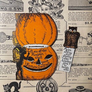1920's Beistle Halloween Fortune Party Place Card Fairy Jack-o-lantern Owl