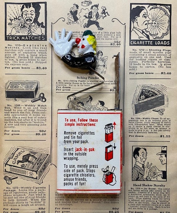 Rare 1940's Jack in Pak Cigarette Mechanical Clown Prank by Four Guys  Products