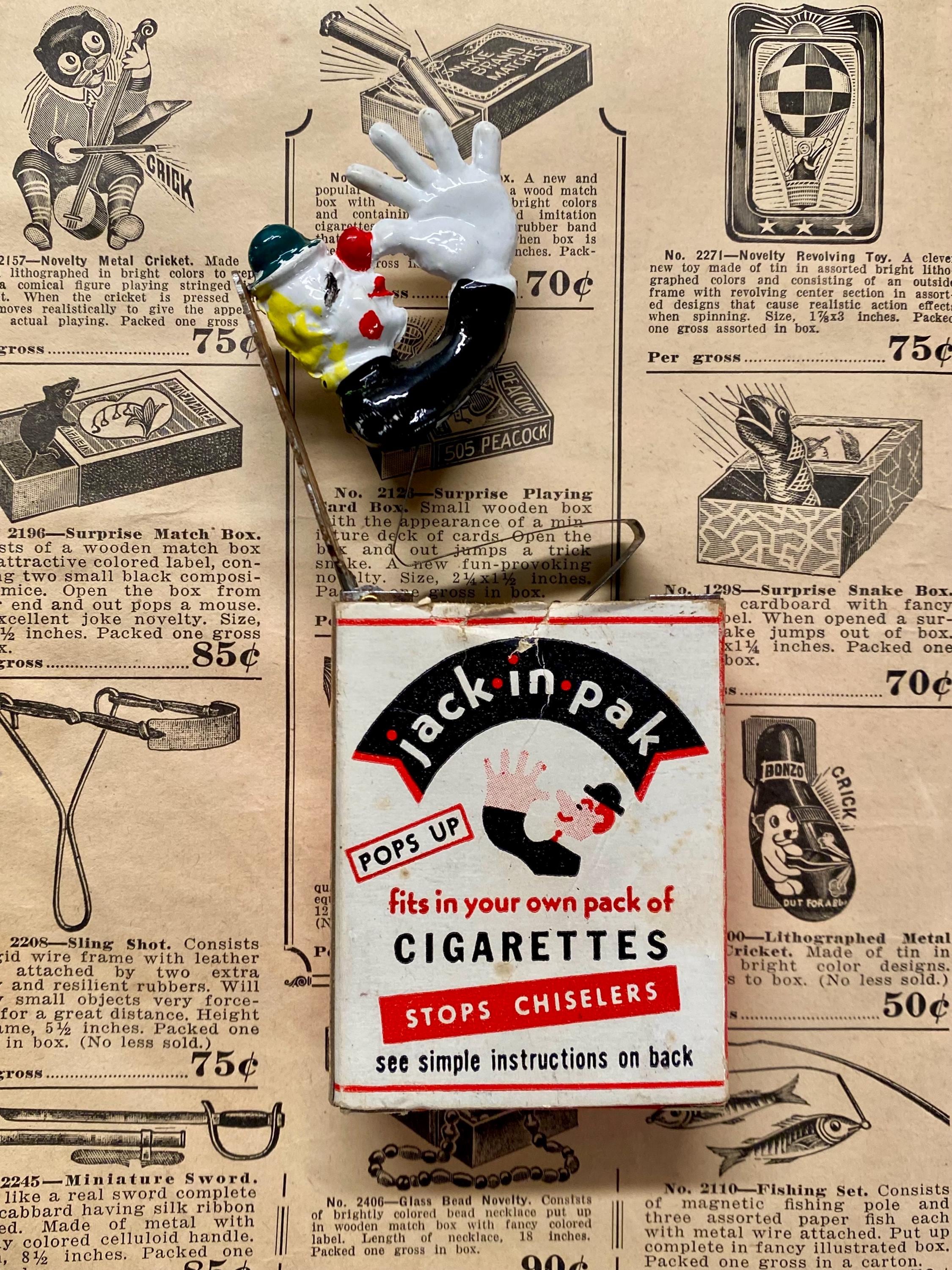 Rare 1940's Jack in Pak Cigarette Mechanical Clown Prank by Four Guys  Products