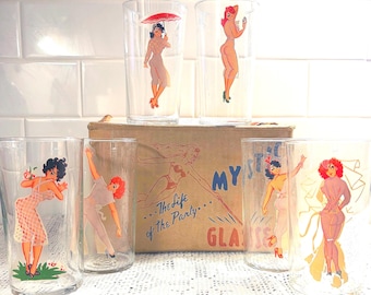 50s Peek-a-boo Pin up Nudie Glass Souvenir of Antibes France