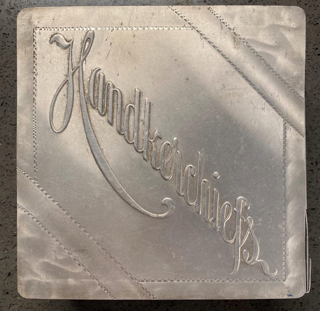 Vintage Aluminum Metal Square Footed Handkerchief Box Storage Trinkets ...