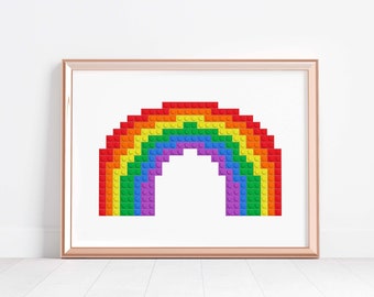 Rainbow Printable, Rainbow Wall Art, Building Bricks Art, Building Blocks Art, Printable Wall Art, Kids Room Decor, Play Room Art, Nursery