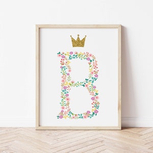 Princess Letter, Floral Nursery, Princess Print, Printable Wall Art, Nursery Letter, Nursery Decor, Girl Nursery, Floral Monogram image 1