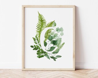 Leaf Wall Art Print, Plant Art, Botanical Decor, Printable Letter, Botanical Print, Printable Wall Art, Plant Print, Green Wall Art