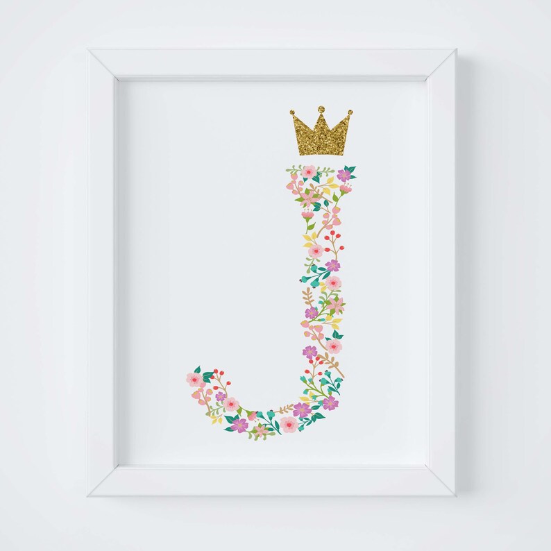 Princess Letter Floral Nursery Princess Print Printable Etsy