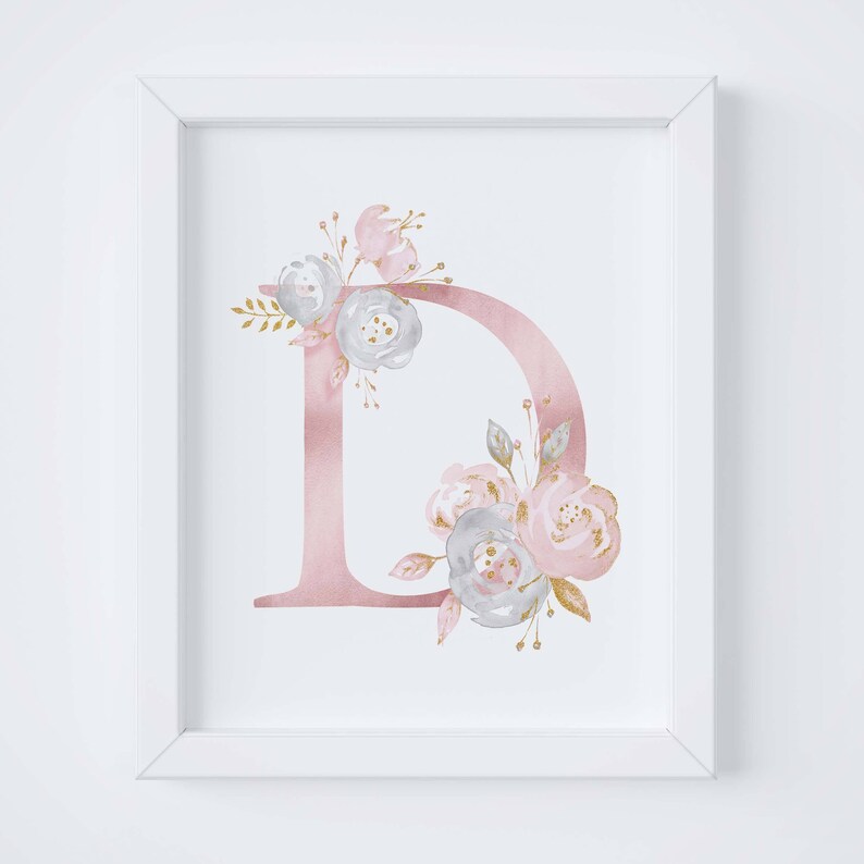 Floral Initial Print Nursery Bedroom Decor New Baby Gift Etsy