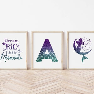 Mermaid Printable Set, Mermaid Prints, Printable Letter, Mermaid Wall Art, Printable Wall Art, Mermaid Nursery, Mermaid Decor, Personalised