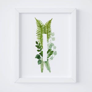 Watercolor Plant Print, Botanical Decor, Leaf Wall Art, Monogram Letter, Botanical Printable, Printable Wall Art, Nursery Decor