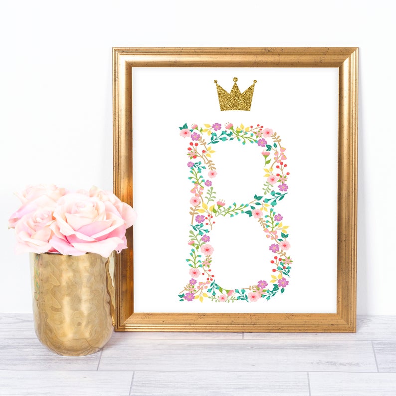 Princess Letter, Floral Nursery, Princess Print, Printable Wall Art, Nursery Letter, Nursery Decor, Girl Nursery, Floral Monogram image 4