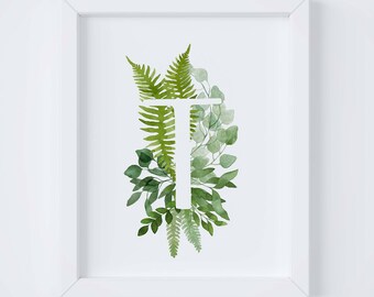 Plant Print, Botanical Nursery Decor, Leaf Wall Art, Nursery Letter, Botanical Printable, Printable Wall Art, Nursery Decor, Fernery