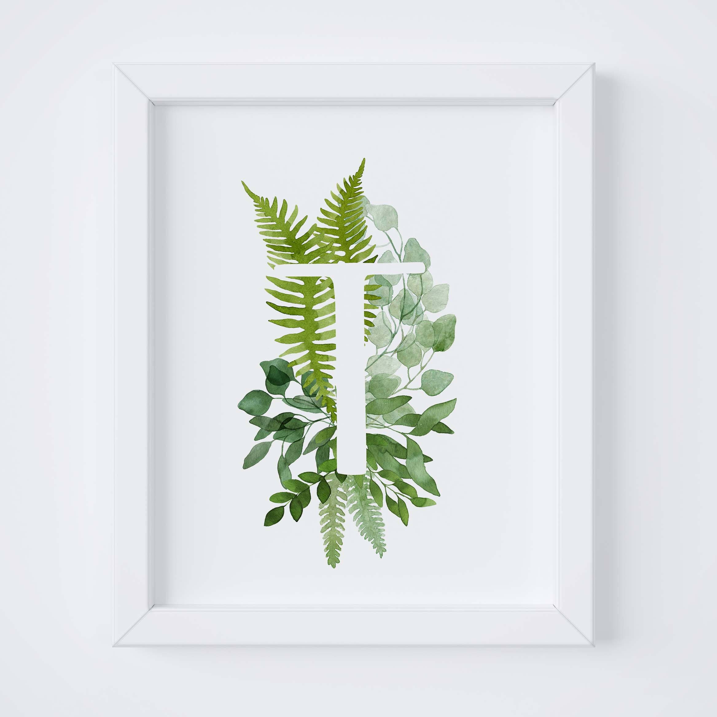 Plant Print, Botanical Nursery Decor, Leaf Wall Art, Nursery Letter