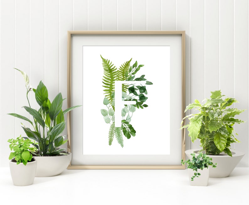 Plant Print, On Trend, Botanical Nursery Decor, Leaf Wall Art, Nursery Letter, Botanical Printable, Printable Wall Art, Nursery Decor image 2