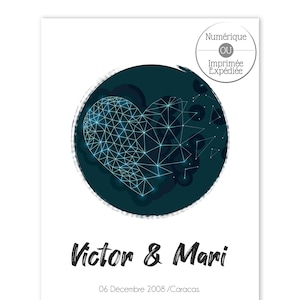 Affiche plan du ciel – étoiles et constellations. Carte étoile personnalisée. (Cadre non inclus).