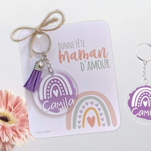 Porte clés rond arc-en-ciel personnalisables en acrylique, cadeau maîtresse, prénom, fête des mères, évènement, médaille ronde 5 cm