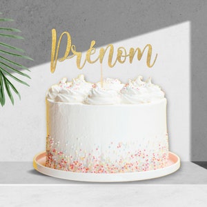 Cake Topper Anniversaire Prénom personnalisé Décoration de gâteau d'anniversaire-Face topper finition pailletée-Joyeux anniversaire Glitter image 2