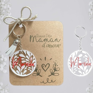 Porte clés fancy Coeur personnalisables en acrylique, cadeau maîtresse, prénom, fête des mères, évènement, médaille ronde 5 cm