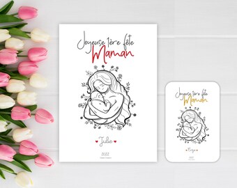 Affiche Joyeuse 1ère fête Maman. Carte Joyeuse 1ère fête Maman personnalisée. (Cadre non inclus).Cadeau de Fête des Mères personnalisé.