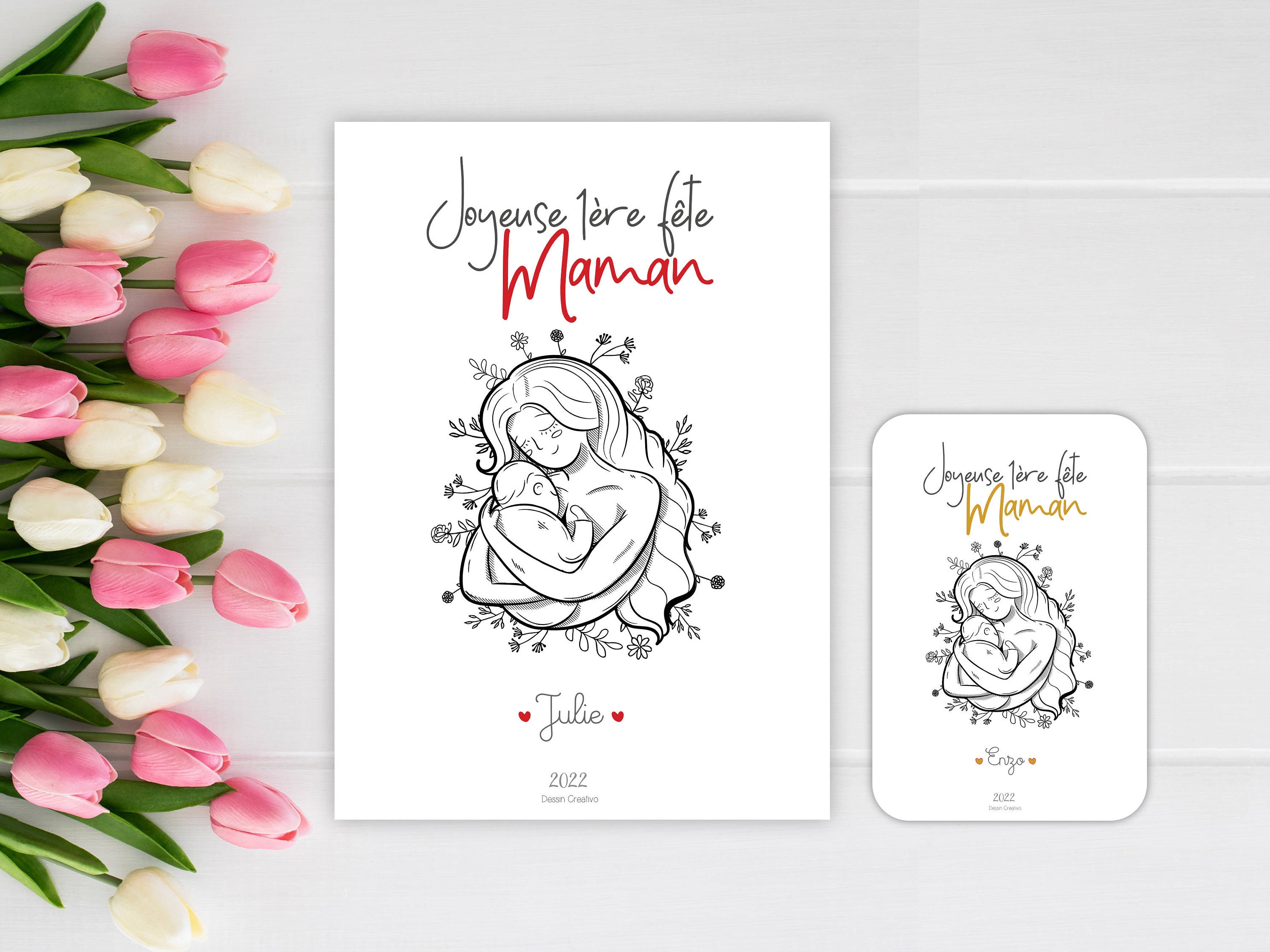 Affiche Joyeuse 1Ère Fête Maman. Carte Maman Personnalisée. | Cadre Non Inclus.cadeau de Fête Des Mè