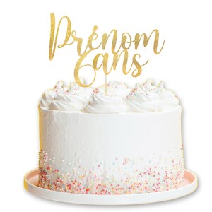 Cake Topper Anniversaire Prénom personnalisé Décoration de gâteau d'anniversaire-Face topper finition pailletée-Joyeux anniversaire Glitter image 4