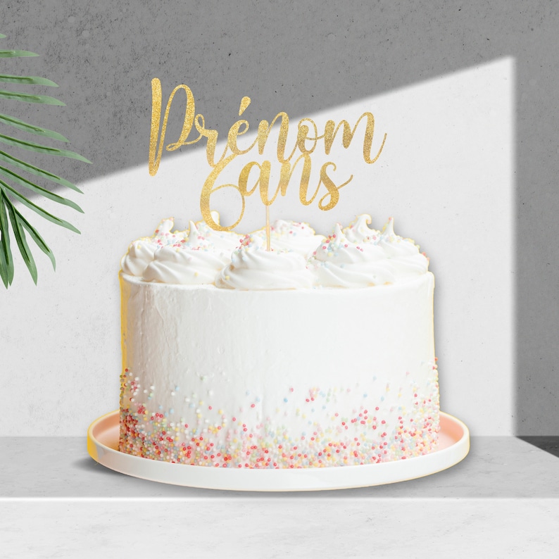 Cake Topper Anniversaire Prénom personnalisé Décoration de gâteau d'anniversaire-Face topper finition pailletée-Joyeux anniversaire Glitter image 1