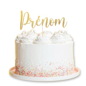Cake Topper Anniversaire Prénom personnalisé Décoration de gâteau d'anniversaire-Face topper finition pailletée-Joyeux anniversaire Glitter image 5