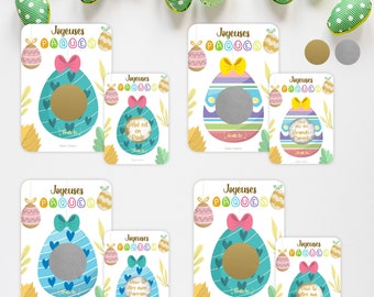 Original Scratch Card Easter Egg anuncia los felices eventos. Tarjetas rasca y gana con sobre.