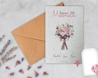 Carte à planter personnalisée pour cadeau maman  – Fête des mères. Carte ensemencée Bonne Fête Maman - Joyeuse Fête Maman.