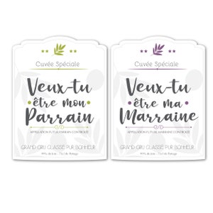 Ursprüngliche Anfrage "Willst du mein Pate sein / Willst du meine Patin sein" 2 Etiketten für Weinflasche mit Organza-Verpackungsbeuteln.