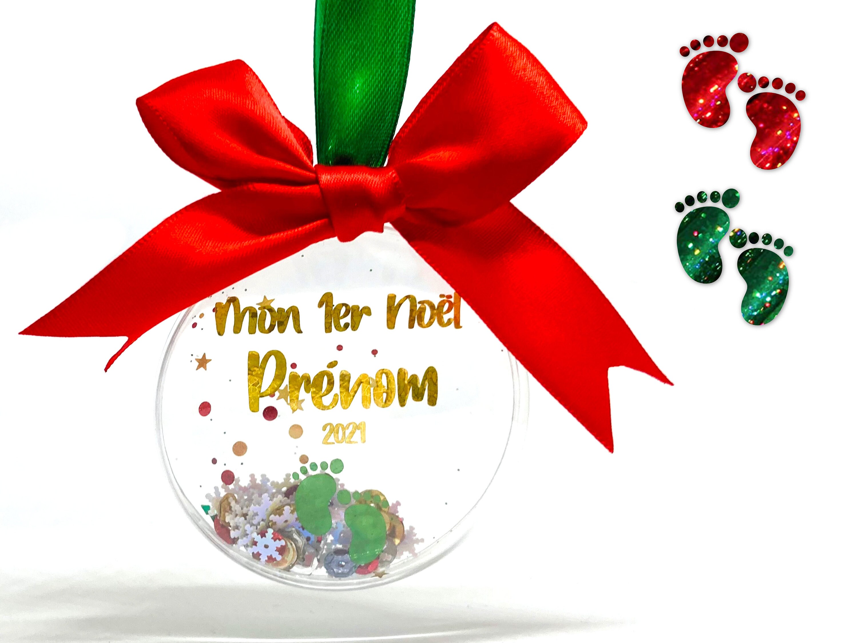 Boule de Noël Shaker Naissance Mon 1Er Transparentes Personnalisables avec Prénom. Suspension Sapin 