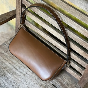 Handmade Leather Baguette shoulder bag. Gift for her.
