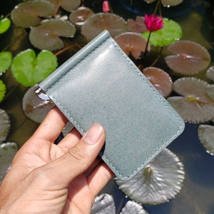 Lederen geldclip in mint, koe lederen geldclip, handgemaakte geldclip