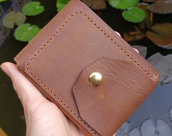 Genuine cow leather wallet. Gift for him, wallet for him, handstitching leather wallet. Handmade waxed leather wallet