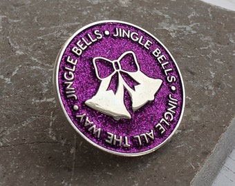 Jingle Bells Christmas Enamel Pin - Purple Glitter Lapel Badge