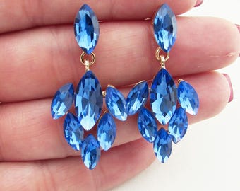 Royal Blue Crystal Teardrop Earrings: Wedding Party Jewelry, Blue bridesmaids Jewellery
