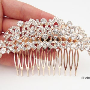 Curved Rose Gold Hair Comb, Bridal Rose Gold Crystal Hair Comb, Wedding Day Hair Comb, Large Rose Gold Crystal and Rhinestone Hair Comb