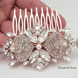 Rose Gold Art Deco Style Hair Comb, Elegant Rose Gold Hair Comb for Wedding, Bridal Hair Comb, Rose Gold Hair Comb, Crystal Hair Comb