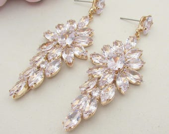 Cubic Zirconia Chandelier Earrings: Bridal Wedding Crystal Earrings